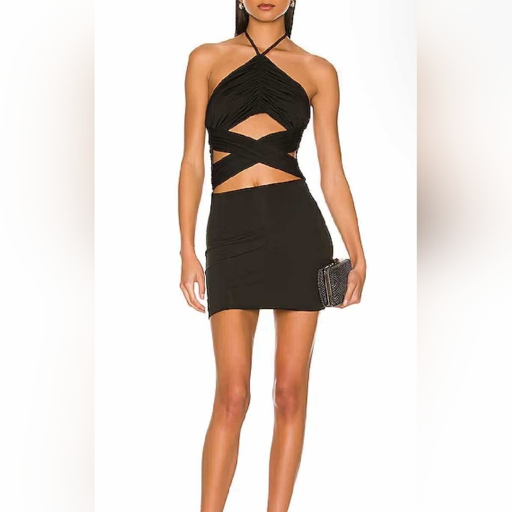 $78 NWT SUPERDOWN Harlie Halter Mini Dress In Black XL